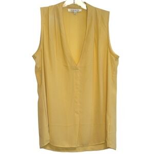 Rose + Olive Blouse Womens Yellow V-Neck Draped Pleated Sleeveless Summer Chic M